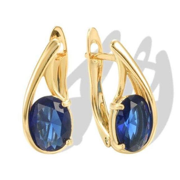 🔥 Shiny CZ Blue Color Rhinestone Crystal Hoop Earring for Women, HA4514 - Picture 1 of 6